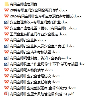 有限空間作業安全制度 應急預案 考試試題 作業監護全套文件